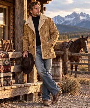 Vintage 70s Fingerhut Sherpa Lined Faux Suede Ranch Coat Mens 46 Western